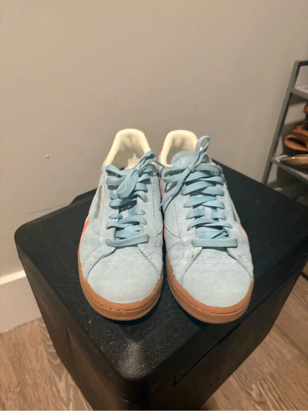 Reebok Light Blue Suede Sneakers with Coral Accents